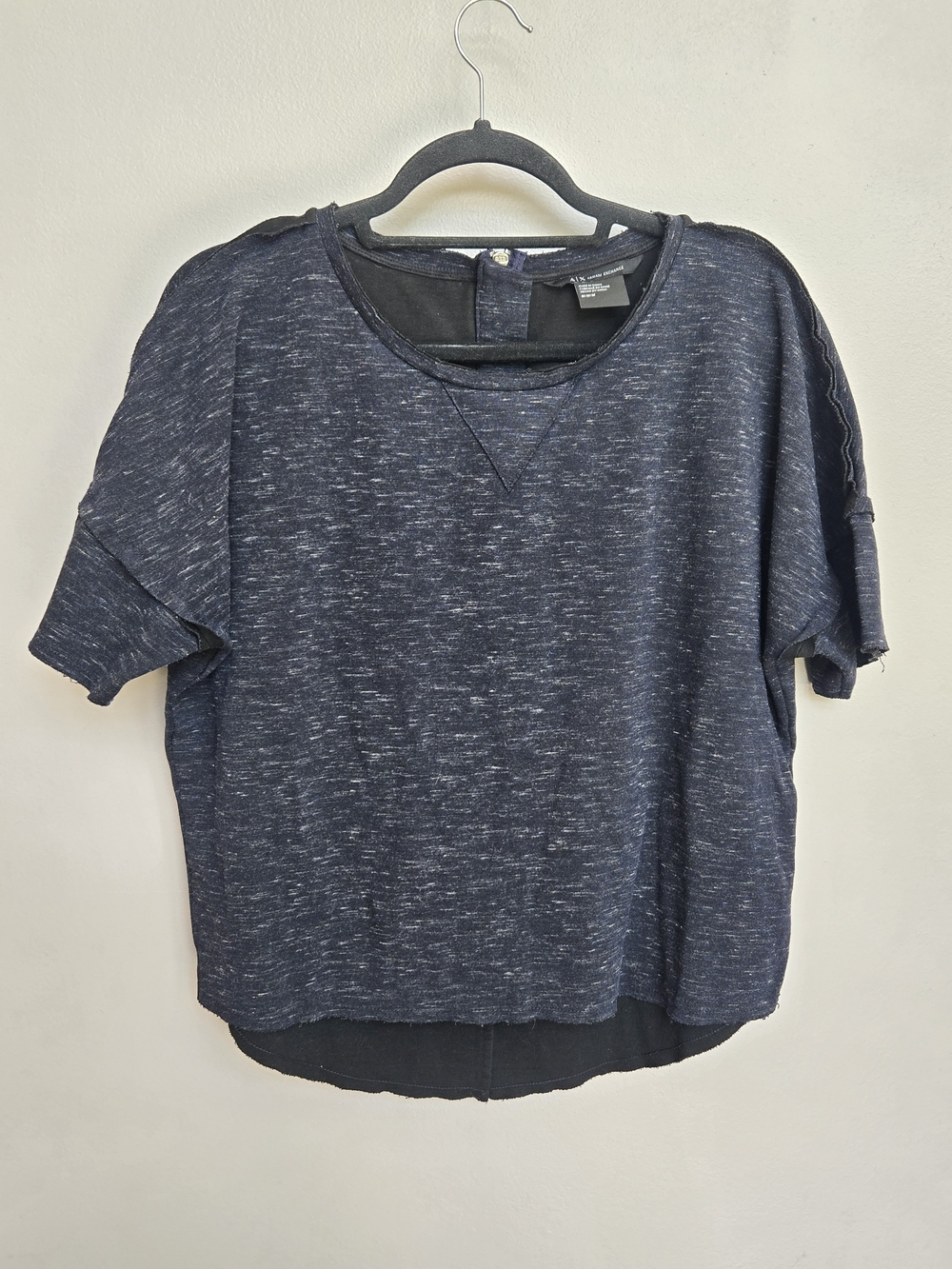 Armani Exchange Space Dye Short Sleeve Sweatshirt Medium Back Zip Raw Hem Top M